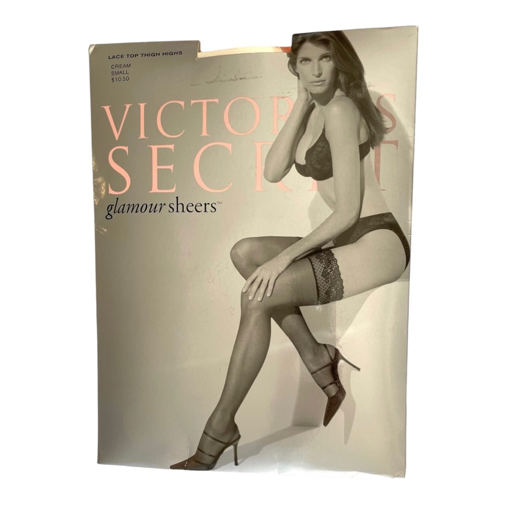 90s Victoria Secret Cream Glamour Sheers Stockings Lace Top Thigh High